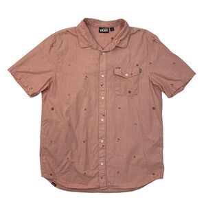 Vans Shirt Mens L Large Red Floral Palm Short Sleeve Chest Pocket Cotton